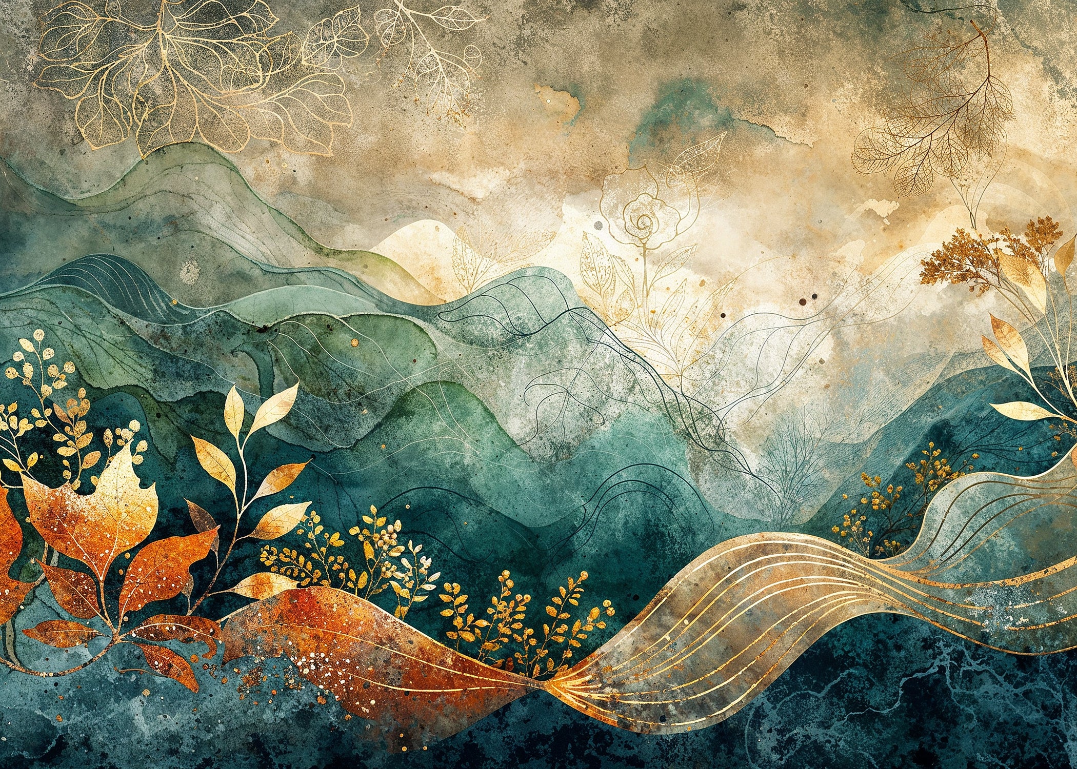 Gild Wave | Botanical Series Wall Mural